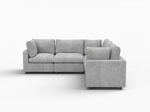 Lounge Cloud Sectional Sofa Covers | Light Grey Linen-Blend Chenille Sofa Cover for 5-Seater