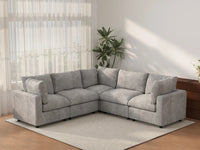 Sofá Seccional en Forma de V de 5 Plazas Deluxe Cloud, Gris Claro | 5 Piezas, Tela de Chenilla con Mezcla de Lino, Fundas de Cojín Lavables