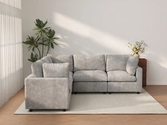 Sofá Seccional en Forma de V de 5 Plazas Deluxe Cloud, Gris Claro | 5 Piezas, Tela de Chenilla con Mezcla de Lino, Fundas de Cojín Lavables