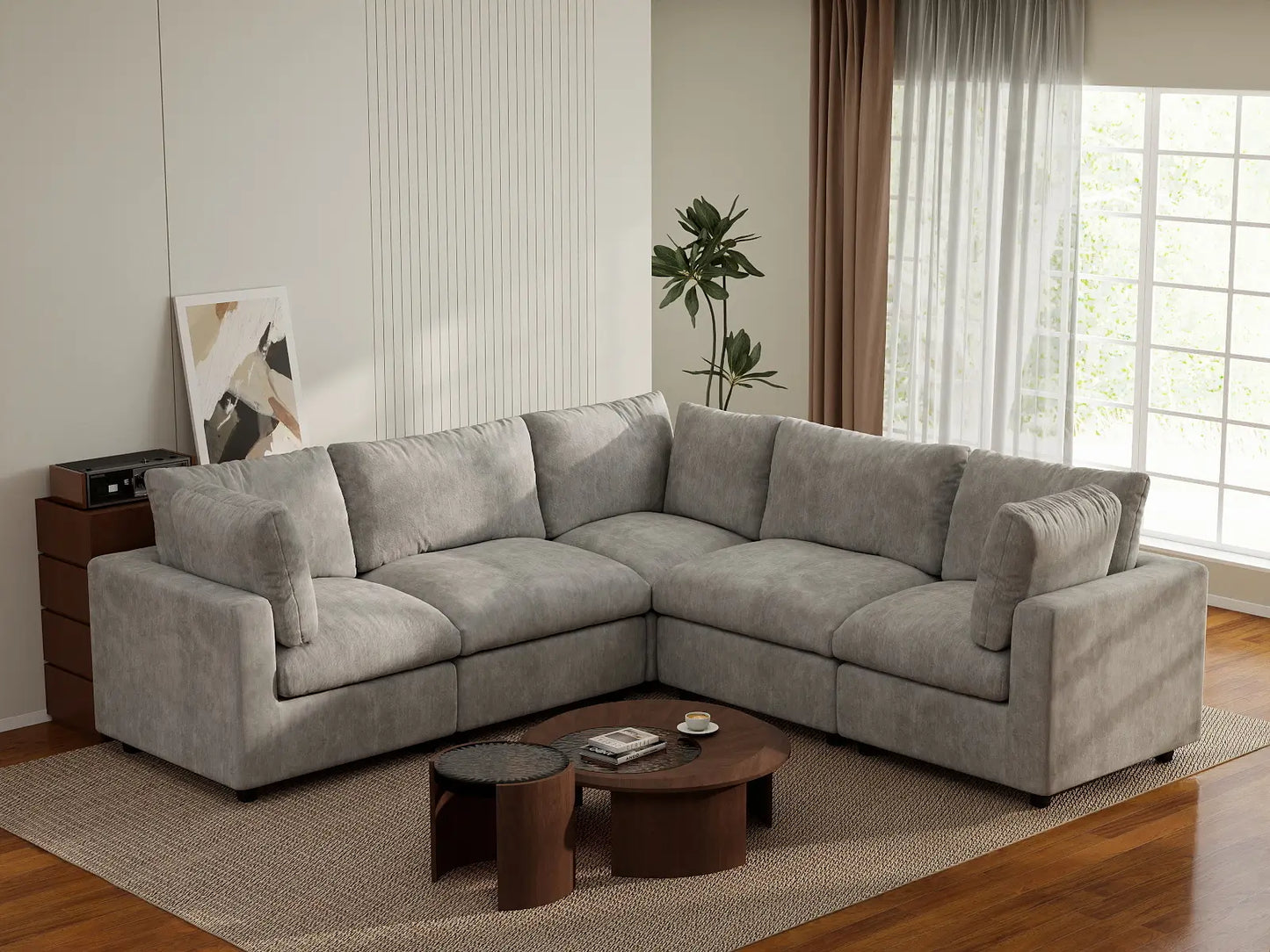 Fundas para sofá seccional Lounge Cloud | Funda de sofá de chenilla de mezcla de lino gris claro para 5 plazas