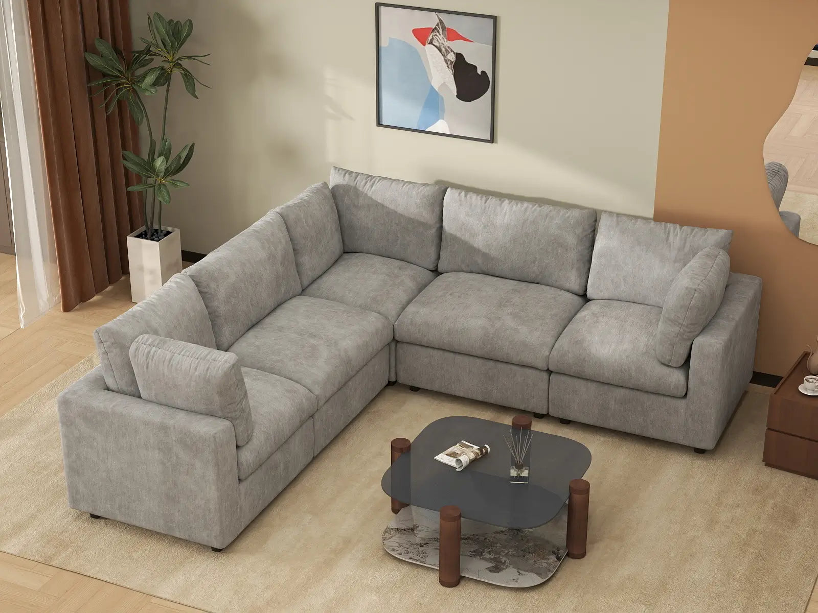 Fundas para sofá seccional Lounge Cloud | Funda de sofá de chenilla de mezcla de lino gris claro para 5 plazas