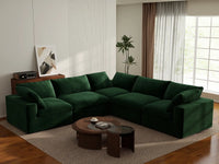 Deluxe Cloud 5-Seater Olive Green V-Shaped Sectional | 5-Piece, Velvet Fabric, Living Room Seating, Washable Cushion Covers