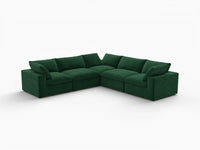 Deluxe Cloud 5-Seater Olive Green V-Shaped Sectional | 5-Piece, Velvet Fabric, Living Room Seating, Washable Cushion Covers
