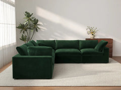 Deluxe Cloud 5-Seater Olive Green V-Shaped Sectional | 5-Piece, Velvet Fabric, Living Room Seating, Washable Cushion Covers