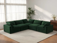 Deluxe Cloud 5-Seater Olive Green V-Shaped Sectional | 5-Piece, Velvet Fabric, Living Room Seating, Washable Cushion Covers