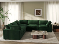 Deluxe Cloud 5-Seater Olive Green V-Shaped Sectional | 5-Piece, Velvet Fabric, Living Room Seating, Washable Cushion Covers