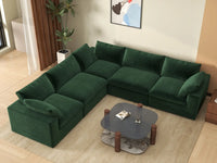 Deluxe Cloud 5-Seater Olive Green V-Shaped Sectional | 5-Piece, Velvet Fabric, Living Room Seating, Washable Cushion Covers