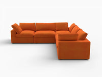 Deluxe Cloud 5-Seater Orange V-Shaped Sectional | 5-Piece, Velvet Fabric, Living Room Seating, Washable Cushion Covers