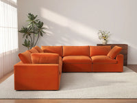 Deluxe Cloud 5-Seater Orange V-Shaped Sectional | 5-Piece, Velvet Fabric, Living Room Seating, Washable Cushion Covers