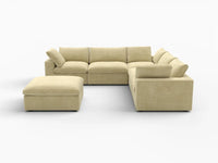 Deluxe Cloud 5-Seater Sofa Set in Beige Velvet | 6-Piece (Includes 1 Ottoman), Living Room, Easy To Clean, Contemporary Style