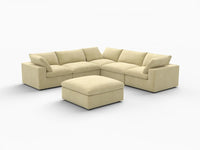 Deluxe Cloud 5-Seater Sofa Set in Beige Velvet | 6-Piece (Includes 1 Ottoman), Living Room, Easy To Clean, Contemporary Style