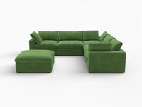 Deluxe Cloud 5-Seater Sofa Set in Earth Green Velvet | 6-Piece (Includes 1 Ottoman), Living Room, Easy To Clean, Modular Design
