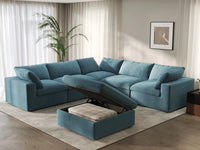 Deluxe Cloud 5-Seater Sofa Set in Light Blue Velvet | 6-Piece (Includes 1 Ottoman), Living Room, Easy To Clean, Stylish Design
