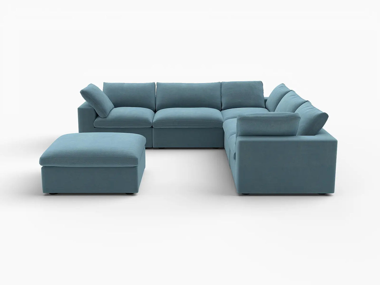 Deluxe Cloud 5-Seater Sofa Set in Light Blue Velvet | 6-Piece (Includes 1 Ottoman), Living Room, Easy To Clean, Stylish Design