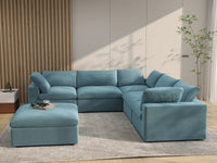 Deluxe Cloud 5-Seater Sofa Set in Light Blue Velvet | 6-Piece (Includes 1 Ottoman), Living Room, Easy To Clean, Stylish Design