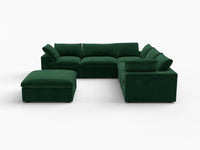 Deluxe Cloud 5-Seater Sofa Set in Olive Green Velvet | 6-Piece (Includes 1 Ottoman), Living Room, Easy To Clean, Modern Style
