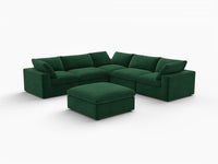 Deluxe Cloud 5-Seater Sofa Set in Olive Green Velvet | 6-Piece (Includes 1 Ottoman), Living Room, Easy To Clean, Modern Style