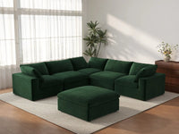 Deluxe Cloud 5-Seater Sofa Set in Olive Green Velvet | 6-Piece (Includes 1 Ottoman), Living Room, Easy To Clean, Modern Style
