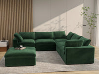 Deluxe Cloud 5-Seater Sofa Set in Olive Green Velvet | 6-Piece (Includes 1 Ottoman), Living Room, Easy To Clean, Modern Style