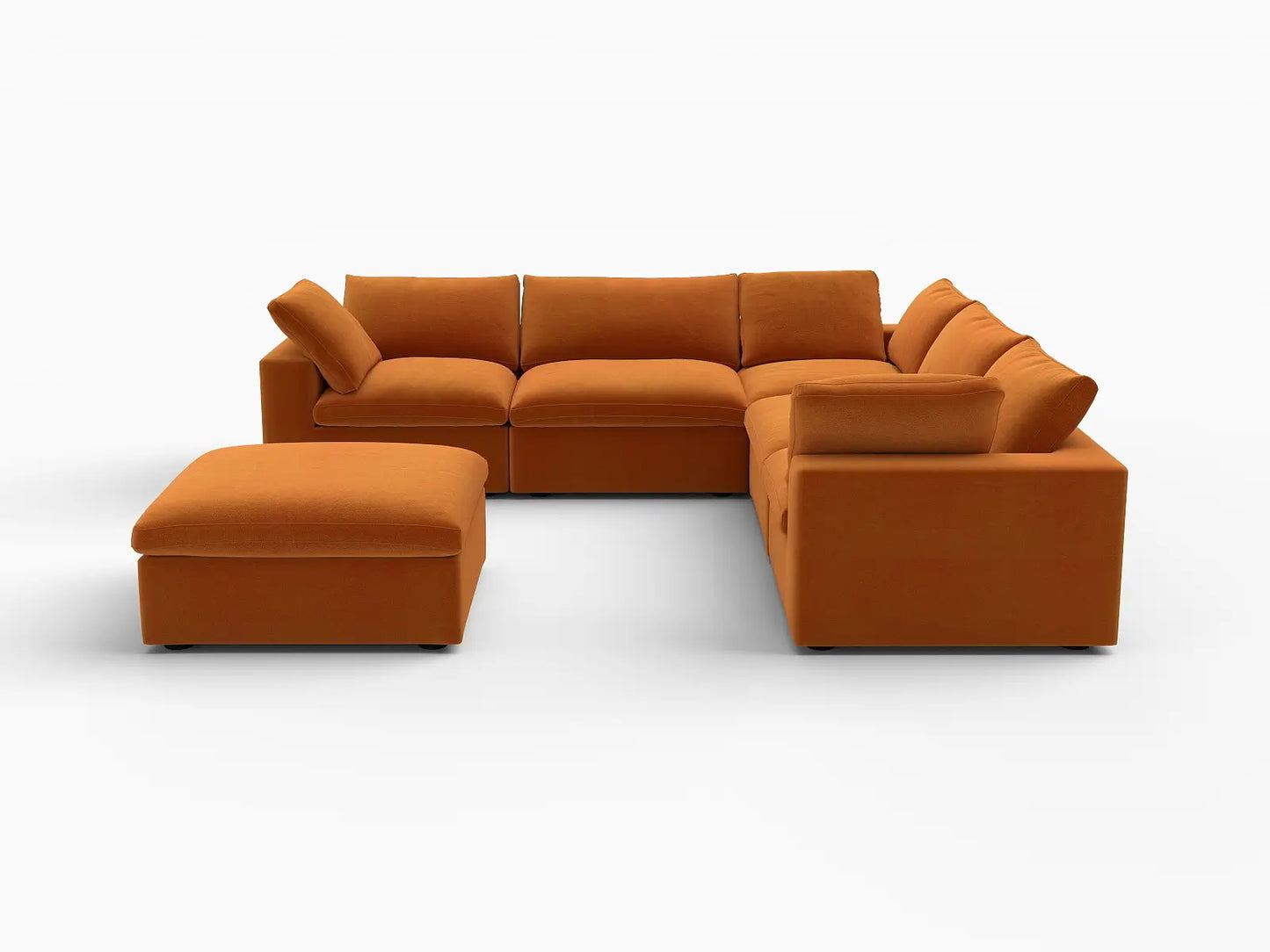 Deluxe Cloud 5-Seater Terracotta Sofa Set | 6-Piece (Includes 1 Ottoman), Velvet Fabric, Living Room, Washable Cushion Covers