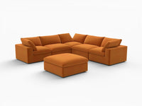 Deluxe Cloud 5-Seater Terracotta Sofa Set | 6-Piece (Includes 1 Ottoman), Velvet Fabric, Living Room, Washable Cushion Covers