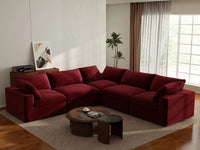 Deluxe Cloud 5-Seater V-Shaped Sectional in Claret Velvet | 5-Piece, Living Room Seating, Easy To Clean, Modular Design
