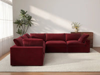 Deluxe Cloud 5-Seater V-Shaped Sectional in Claret Velvet | 5-Piece, Living Room Seating, Easy To Clean, Modular Design