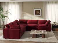 Deluxe Cloud 5-Seater V-Shaped Sectional in Claret Velvet | 5-Piece, Living Room Seating, Easy To Clean, Modular Design