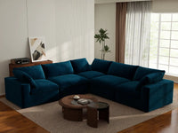 Deluxe Cloud 5-Seater V-Shaped Sectional in Dark Blue Velvet | 5-Piece, Living Room Seating, Easy To Clean, Large Space