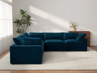 Deluxe Cloud 5-Seater V-Shaped Sectional in Dark Blue Velvet | 5-Piece, Living Room Seating, Easy To Clean, Large Space