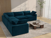 Deluxe Cloud 5-Seater V-Shaped Sectional in Dark Blue Velvet | 5-Piece, Living Room Seating, Easy To Clean, Large Space