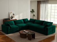 Deluxe Cloud 5-Seater V-Shaped Sectional in Gem Green Velvet | 5-Piece, Living Room Seating, Easy To Clean, Contemporary Style