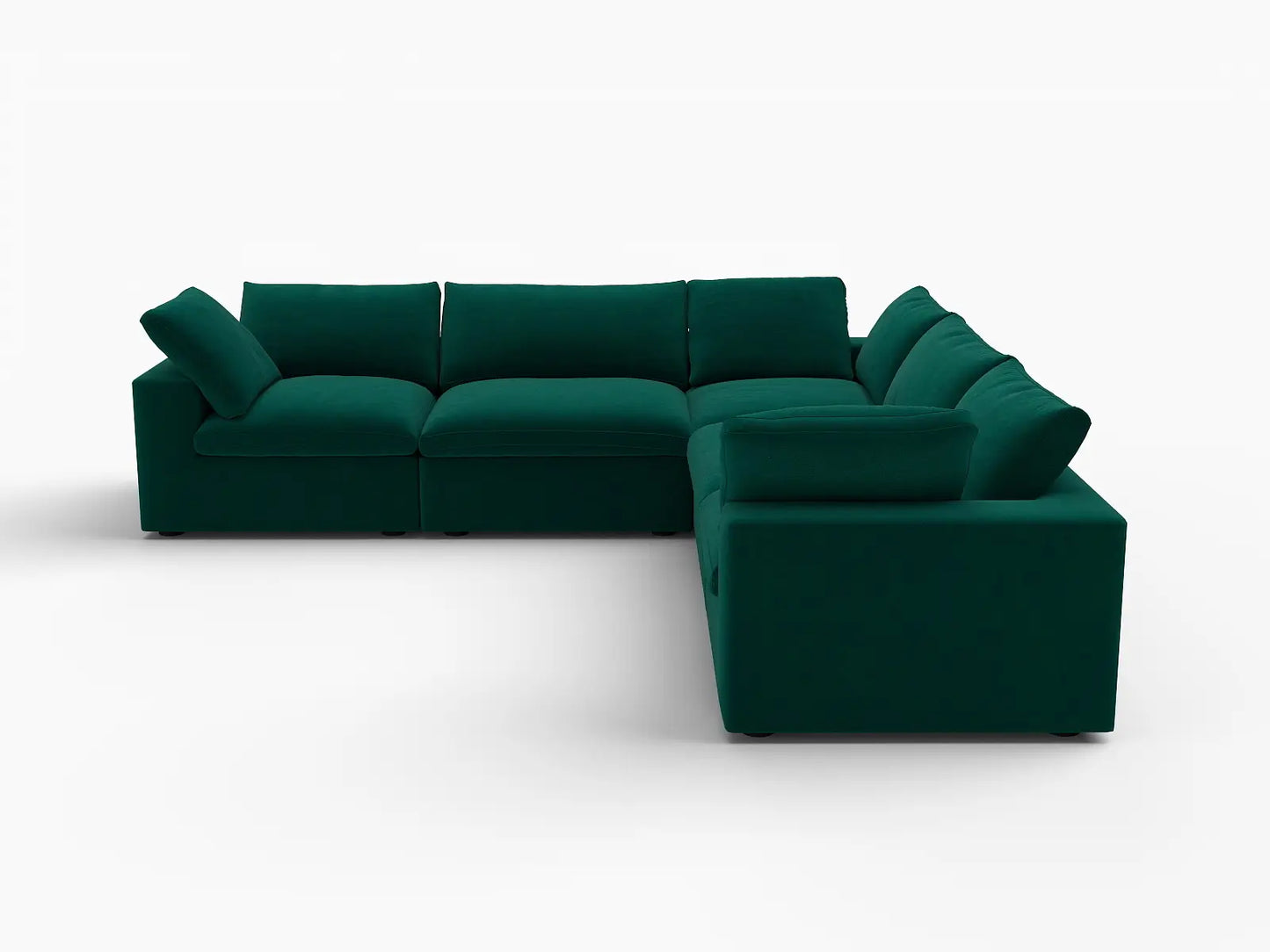 Deluxe Cloud 5-Seater V-Shaped Sectional in Gem Green Velvet | 5-Piece, Living Room Seating, Easy To Clean, Contemporary Style