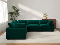 Deluxe Cloud 5-Seater V-Shaped Sectional in Gem Green Velvet | 5-Piece, Living Room Seating, Easy To Clean, Contemporary Style