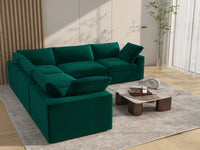 Deluxe Cloud 5-Seater V-Shaped Sectional in Gem Green Velvet | 5-Piece, Living Room Seating, Easy To Clean, Contemporary Style