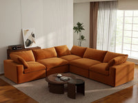 Deluxe Cloud 5-Seater V-Shaped Sectional in Terracotta Velvet | 5-Piece, Living Room Seating, Easy To Clean, Stylish Design