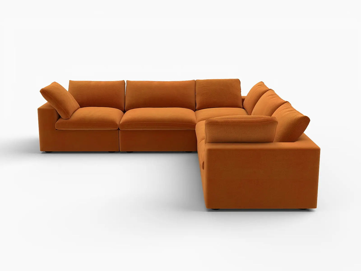 Deluxe Cloud 5-Seater V-Shaped Sectional in Terracotta Velvet | 5-Piece, Living Room Seating, Easy To Clean, Stylish Design