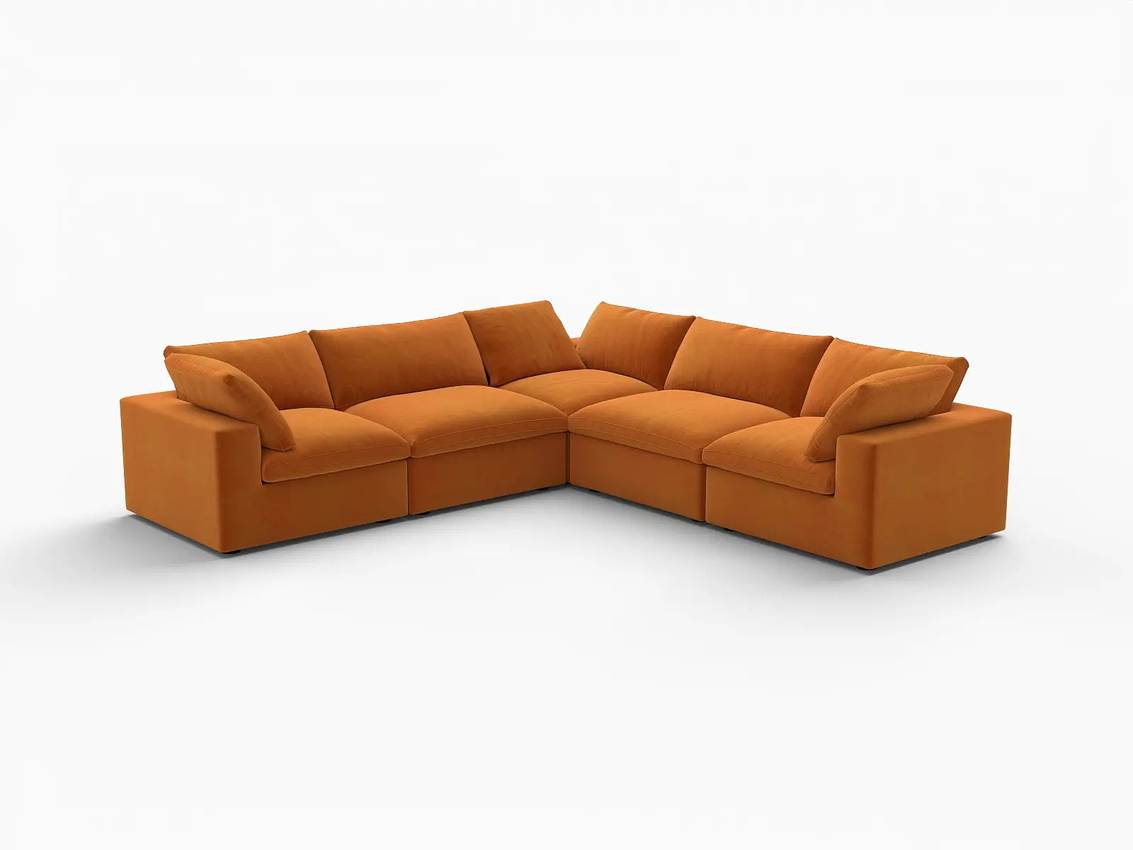 Deluxe Cloud 5-Seater V-Shaped Sectional in Terracotta Velvet | 5-Piece, Living Room Seating, Easy To Clean, Stylish Design