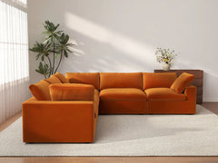 Deluxe Cloud 5-Seater V-Shaped Sectional in Terracotta Velvet | 5-Piece, Living Room Seating, Easy To Clean, Stylish Design
