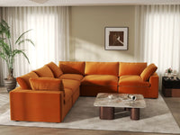 Deluxe Cloud 5-Seater V-Shaped Sectional in Terracotta Velvet | 5-Piece, Living Room Seating, Easy To Clean, Stylish Design