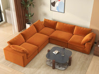 Deluxe Cloud 5-Seater V-Shaped Sectional in Terracotta Velvet | 5-Piece, Living Room Seating, Easy To Clean, Stylish Design
