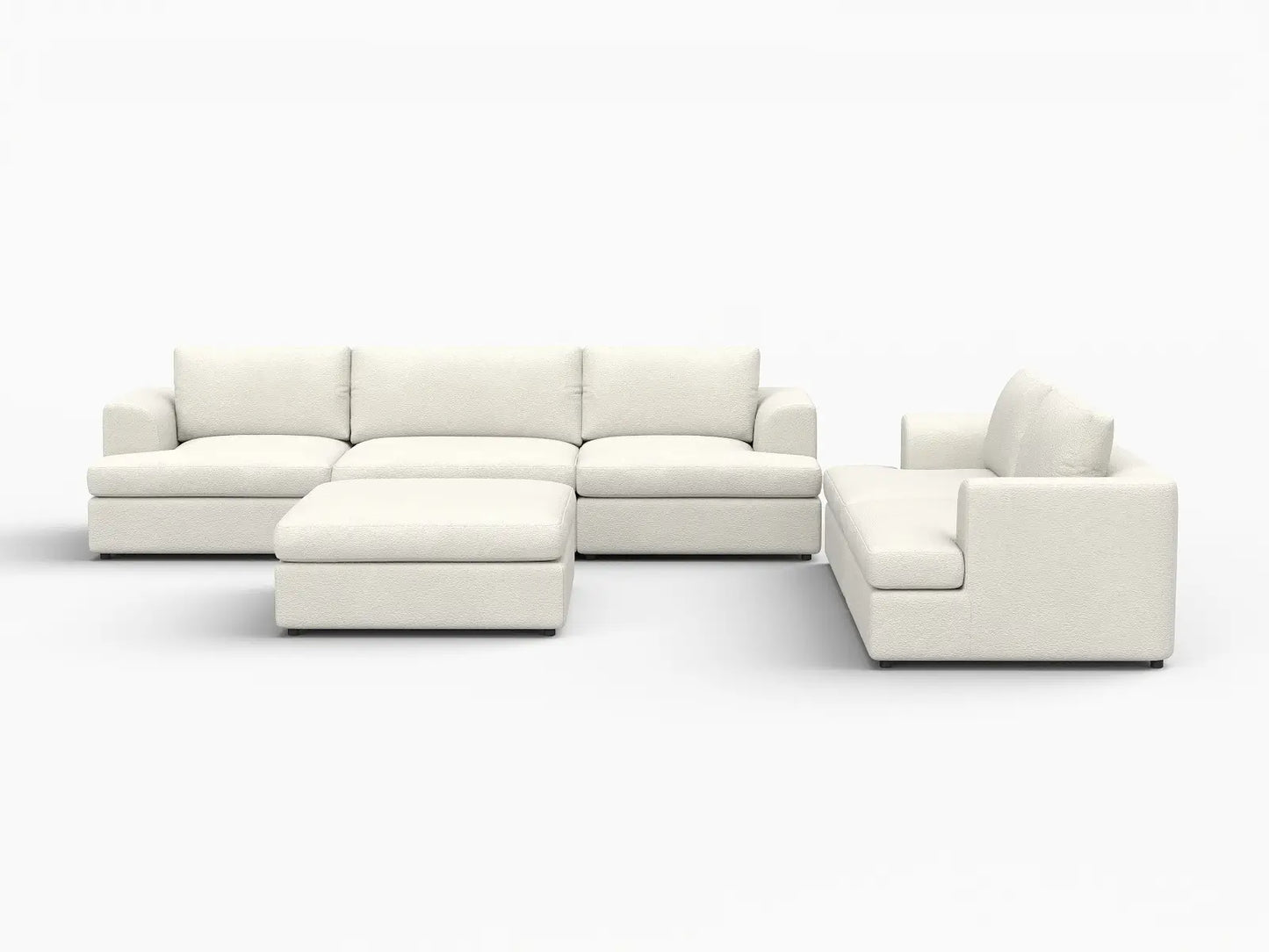 Deluxe Cloud 5-Seater White Large Space Sofa Set | 6-Piece (Includes 1 Ottoman), Bouclé Sherpa-Like Fabric, Easy To Clean