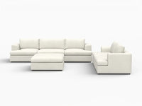 Deluxe Cloud 5-Seater White Large Space Sofa Set | 6-Piece (Includes 1 Ottoman), Bouclé Sherpa-Like Fabric, Easy To Clean