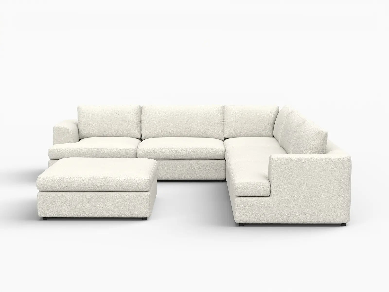 Deluxe Cloud 5-Seater White Large Space Sofa Set | 6-Piece (Includes 1 Ottoman), Bouclé Sherpa-Like Fabric, Easy To Clean