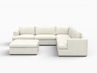 Deluxe Cloud 5-Seater White Large Space Sofa Set | 6-Piece (Includes 1 Ottoman), Bouclé Sherpa-Like Fabric, Easy To Clean