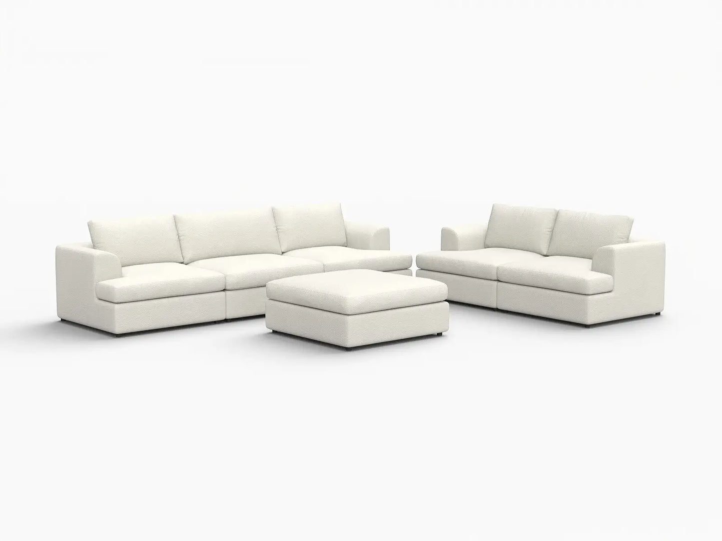 Deluxe Cloud 5-Seater White Large Space Sofa Set | 6-Piece (Includes 1 Ottoman), Bouclé Sherpa-Like Fabric, Easy To Clean