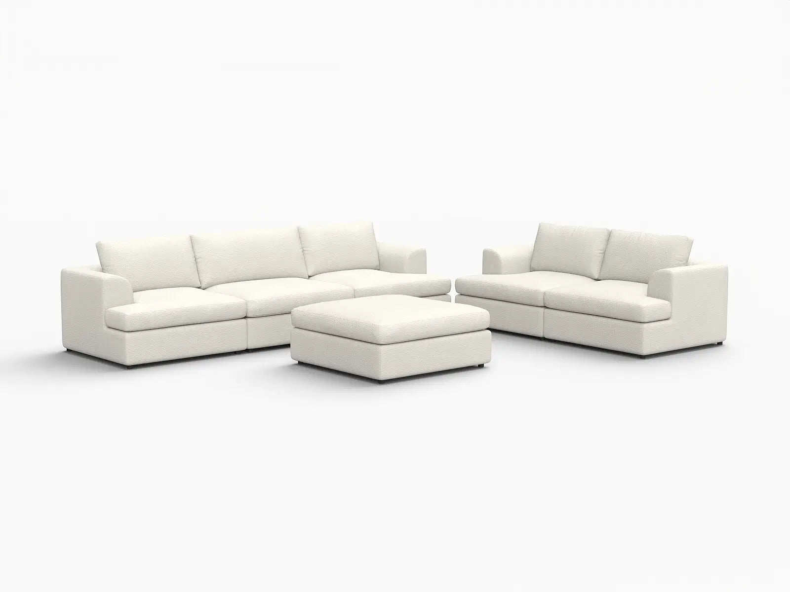 Deluxe Cloud 5-Seater White Large Space Sofa Set | 6-Piece (Includes 1 Ottoman), Bouclé Sherpa-Like Fabric, Easy To Clean