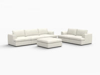 Deluxe Cloud 5-Seater White Large Space Sofa Set | 6-Piece (Includes 1 Ottoman), Bouclé Sherpa-Like Fabric, Easy To Clean