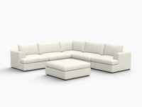 Deluxe Cloud 5-Seater White Large Space Sofa Set | 6-Piece (Includes 1 Ottoman), Bouclé Sherpa-Like Fabric, Easy To Clean