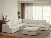 Deluxe Cloud 5-Seater White Large Space Sofa Set | 6-Piece (Includes 1 Ottoman), Bouclé Sherpa-Like Fabric, Easy To Clean